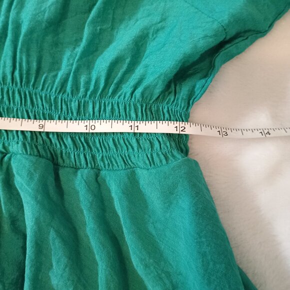Neslay Paris Teal Green Embroidered Boho Mini Poof Bubble Dress Large - Picture 11 of 13